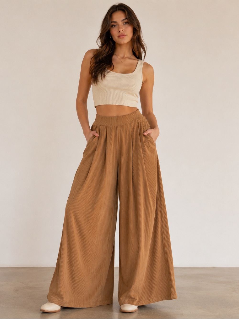 Three Bird Nest Boutique Big Thrills Palazzo Ultra-Wide Leg Pants - Camel - NWT